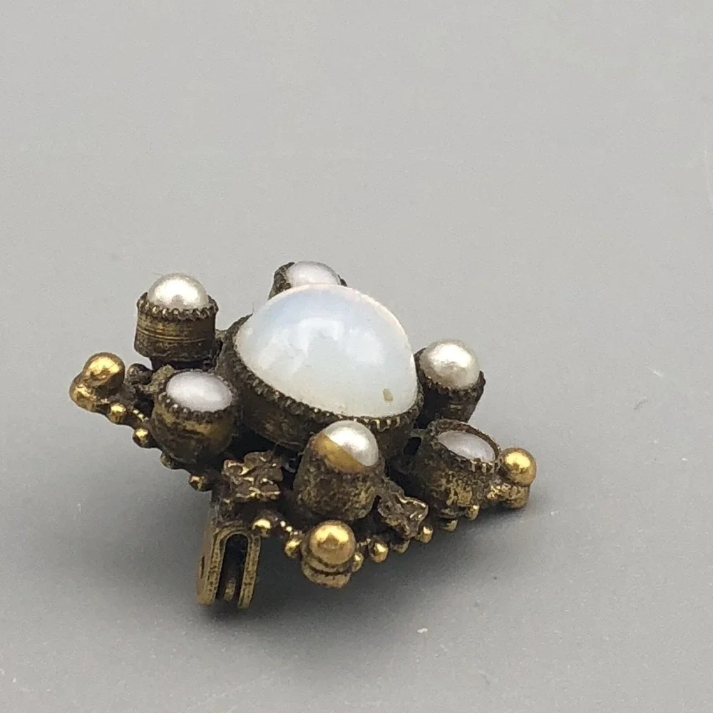 Original by Robert Brooch Faux Pearl Moonstone Sputnic Atomic 1960s